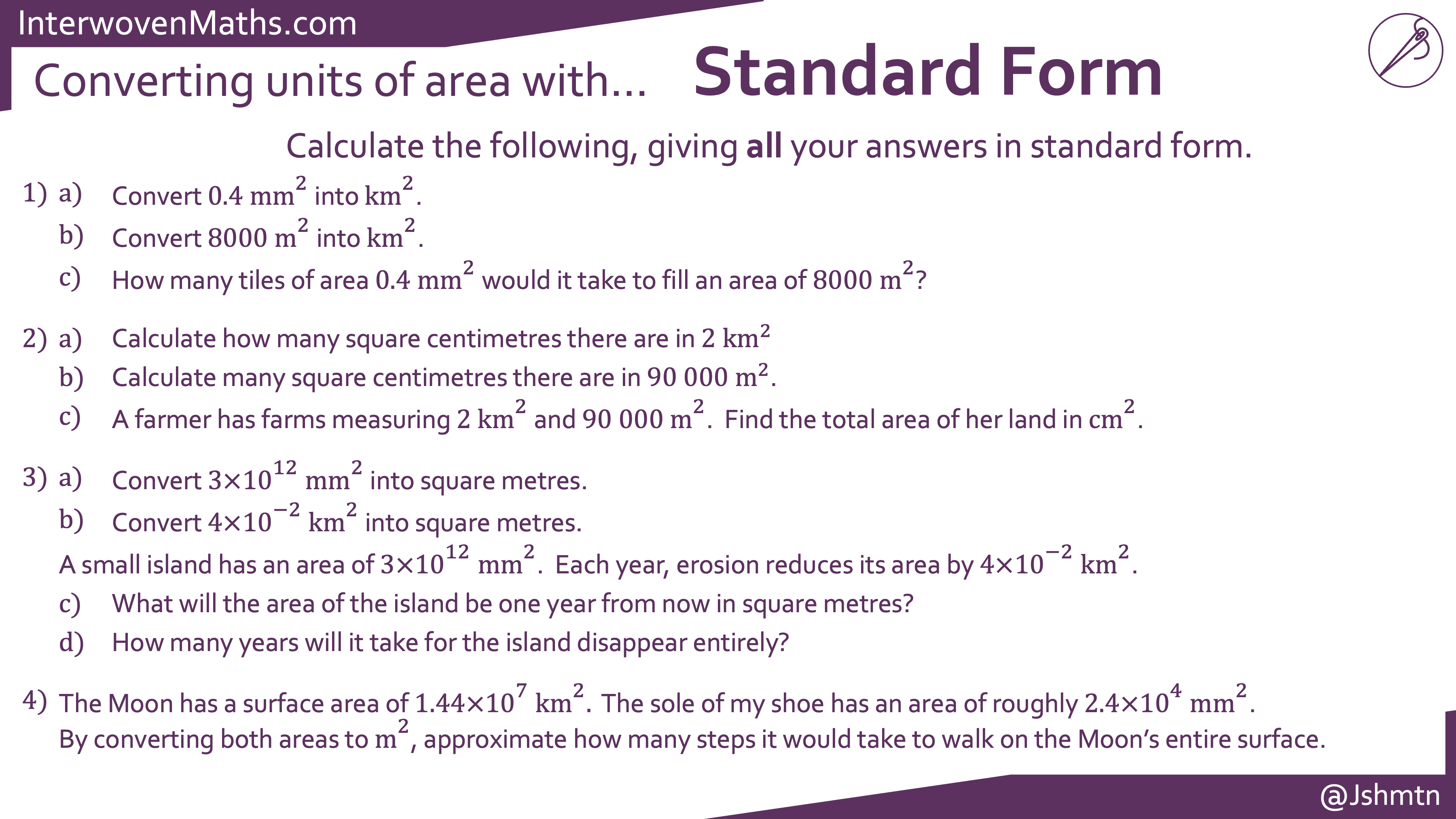 Preview of Converting Units of Area with Standard Form