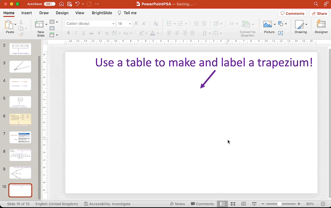 Making trapeziums with tables