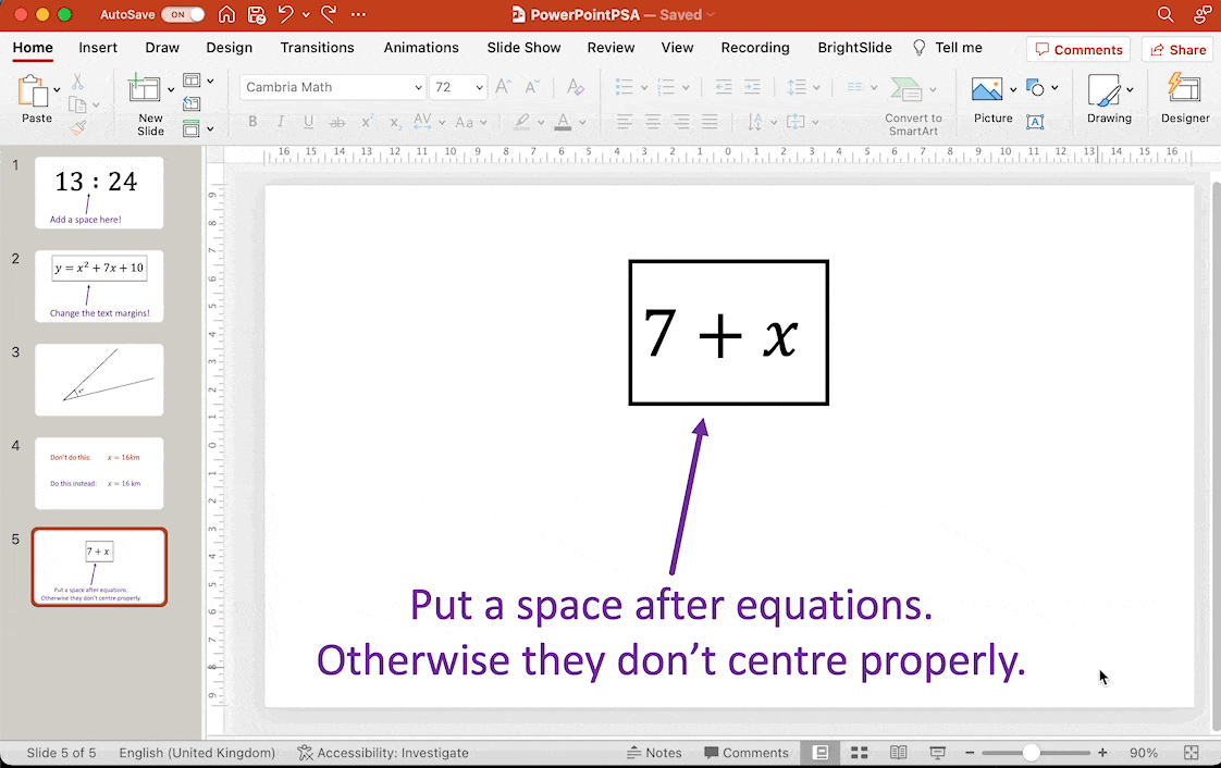 Centring equations